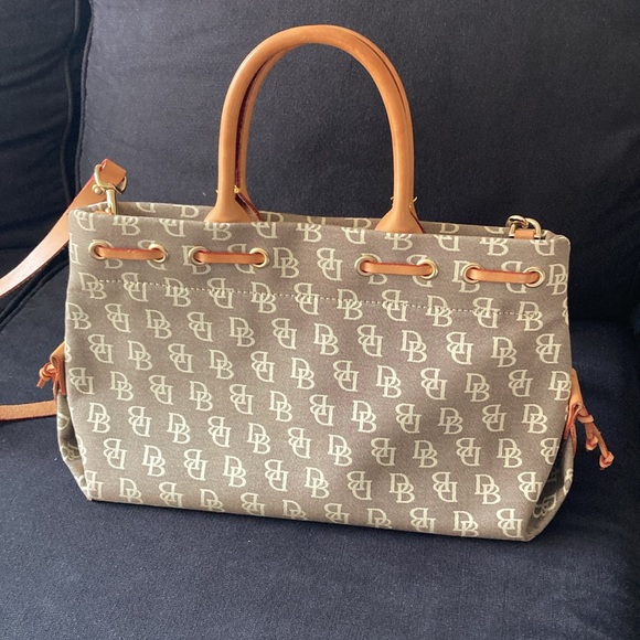 Dooney & Bourke Logo Canvas and Leather Tassel Bag - Picture 2 of 8